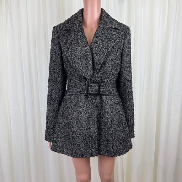 Jessica Simpson Boucle Wool Blend Fit Flare Bell Sleeve Coat Jacket Sz MD Black - Picture 1 of 16